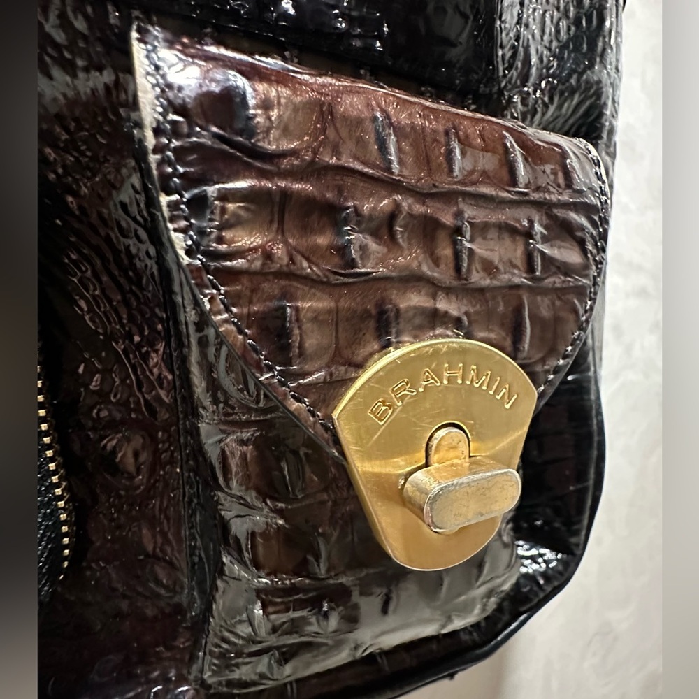 Brahmin Black and Brown Croc-Embossed Crossbody Bag - Picture 7 of 13
